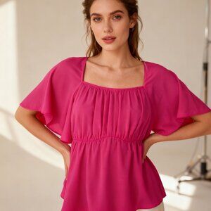 Bold Elements Womens Pink Flutter Sleeve Top L